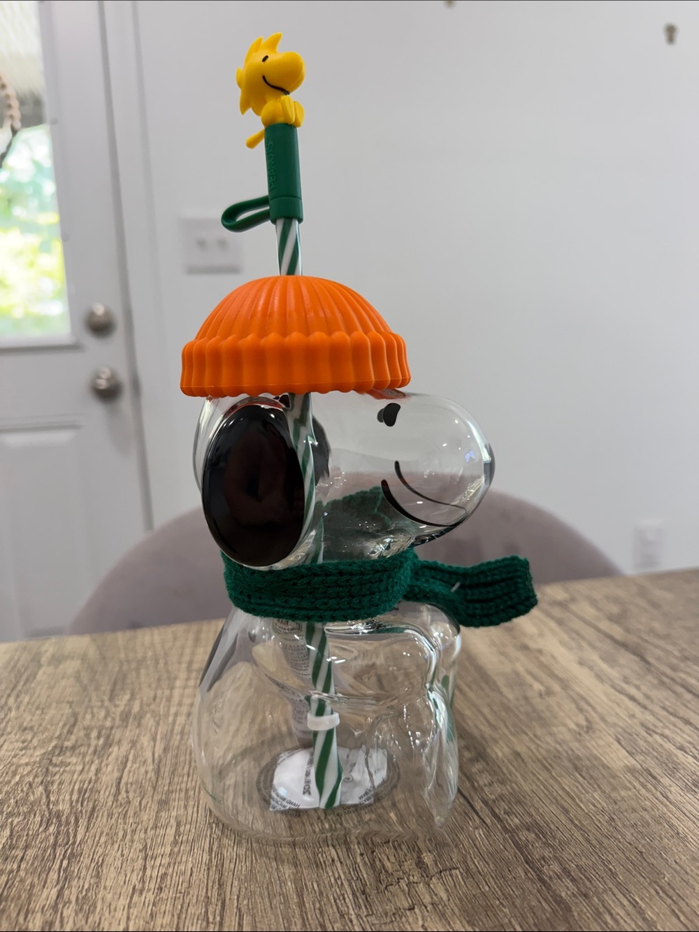 Starbucks snoopy glass cup with Green Scarf